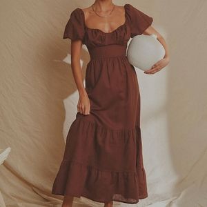 Peppermayo Europe Local Linen Maxi/Midi Dress - Choc Brown